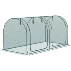 Outsunny 8' X 4' Crop Cage, Plant Protection Tent With Two Zippered Doors, Storage Bag And 4 Ground Stakes, For Garden, Yard, Lawn, Green