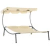 Outsunny Patio Double Chaise Lounge Chair, Outdoor Wheeled Hammock Daybed With Adjustable Canopy And Pillow For Sun Room, Garden, Or Poolside, Beige