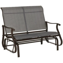Outsunny 2-Person Outdoor Glider Bench，Patio Glider Loveseat Chair With Powder Coated Steel Frame，2 Seats Porch Rocking Glider For Backyard, Lawn, Garden And Porch, Mixed Grey