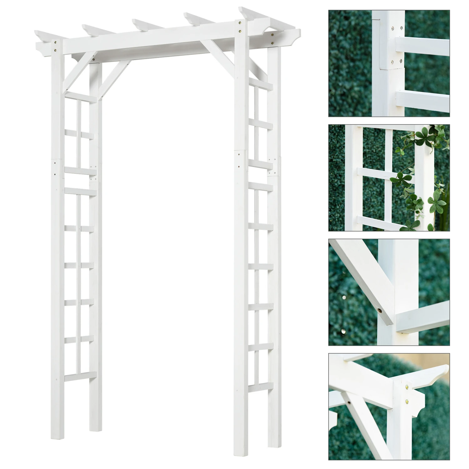 Outsunny 85" Wooden Garden Arbor For Wedding And Ceremony, Outdoor Garden Arch Trellis For Climbing Vines - White 6 Outsunny 85" Wooden Garden Arbor For Wedding And Ceremony, Outdoor Garden Arch Trellis For Climbing Vines - White - Image 6