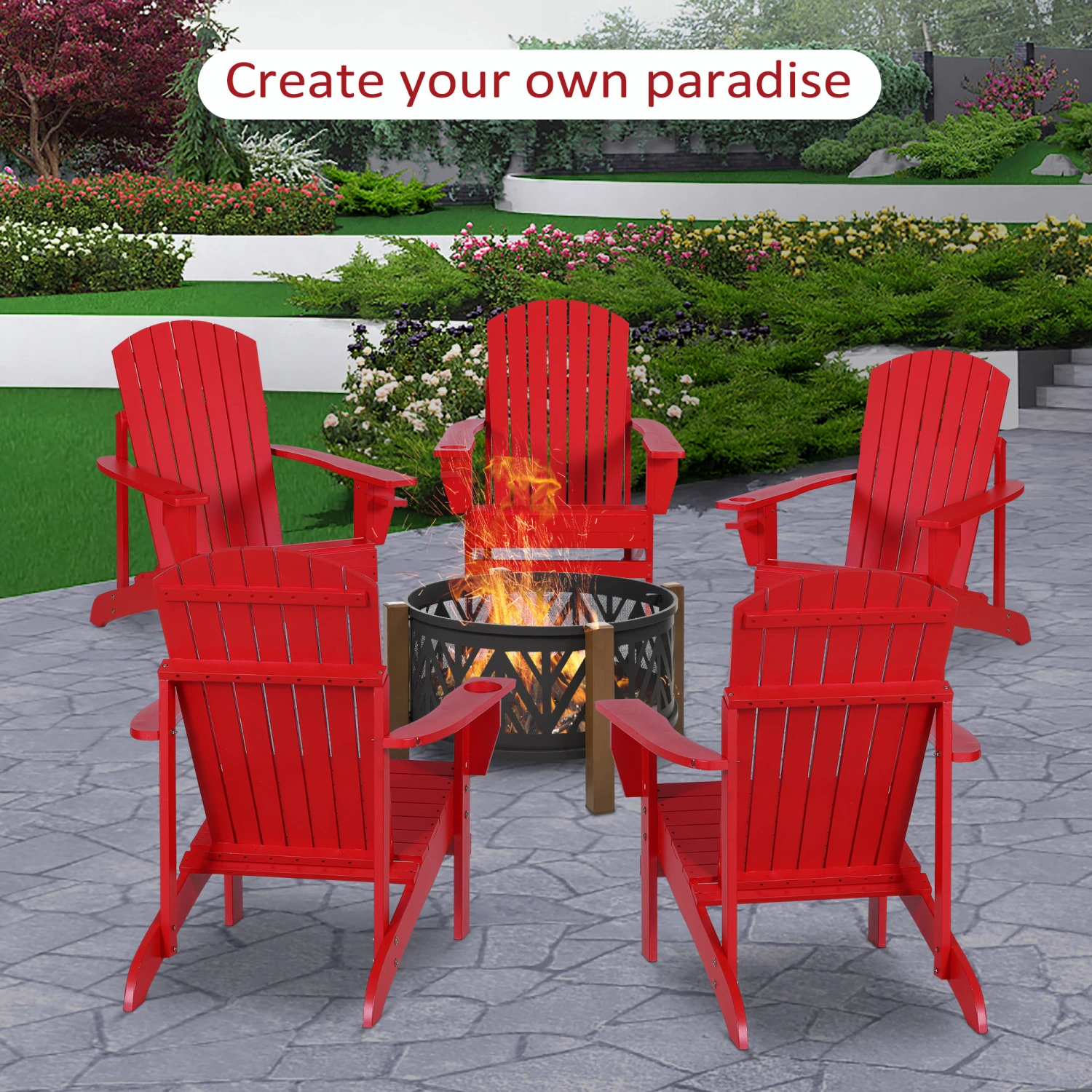 Outsunny Wooden Adirondack Chair, Outdoor Patio Lawn Chair With Cup Holder, Weather Resistant Lawn Furniture, Classic Lounge For Deck, Garden, Backyard, Fire Pit, Red 6 Outsunny Wooden Adirondack Chair, Outdoor Patio Lawn Chair With Cup Holder, Weather Resistant Lawn Furniture, Classic Lounge For Deck, Garden, Backyard, Fire Pit, Red - Image 6