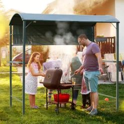 Outsunny 7FT Grill Gazebo BBQ Canopy With Sun Shade Panel Side Awning, 2 Exterior Serving Shelves, 5 Hooks For Patio Lawn Backyard -Outsunny ABC6ff1831ff71438