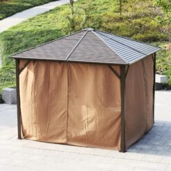 Outsunny 10' X 10' Hardtop Gazebo Canopy With Galvanized Steel Roof, Aluminum Frame, Hook, Outdoor Gazebo With Netting And Curtains For Patio, Garden, Backyard, Deck, Lawn, Light Brown -Outsunny AKS0de17e69d6fc02