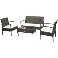 Outsunny Patio Porch Furniture Sets 4-PCS Rattan Wicker Chair W/ Table Conversation Set For Yard,Pool Or Backyard Indoor/Outdoor Use- Brown