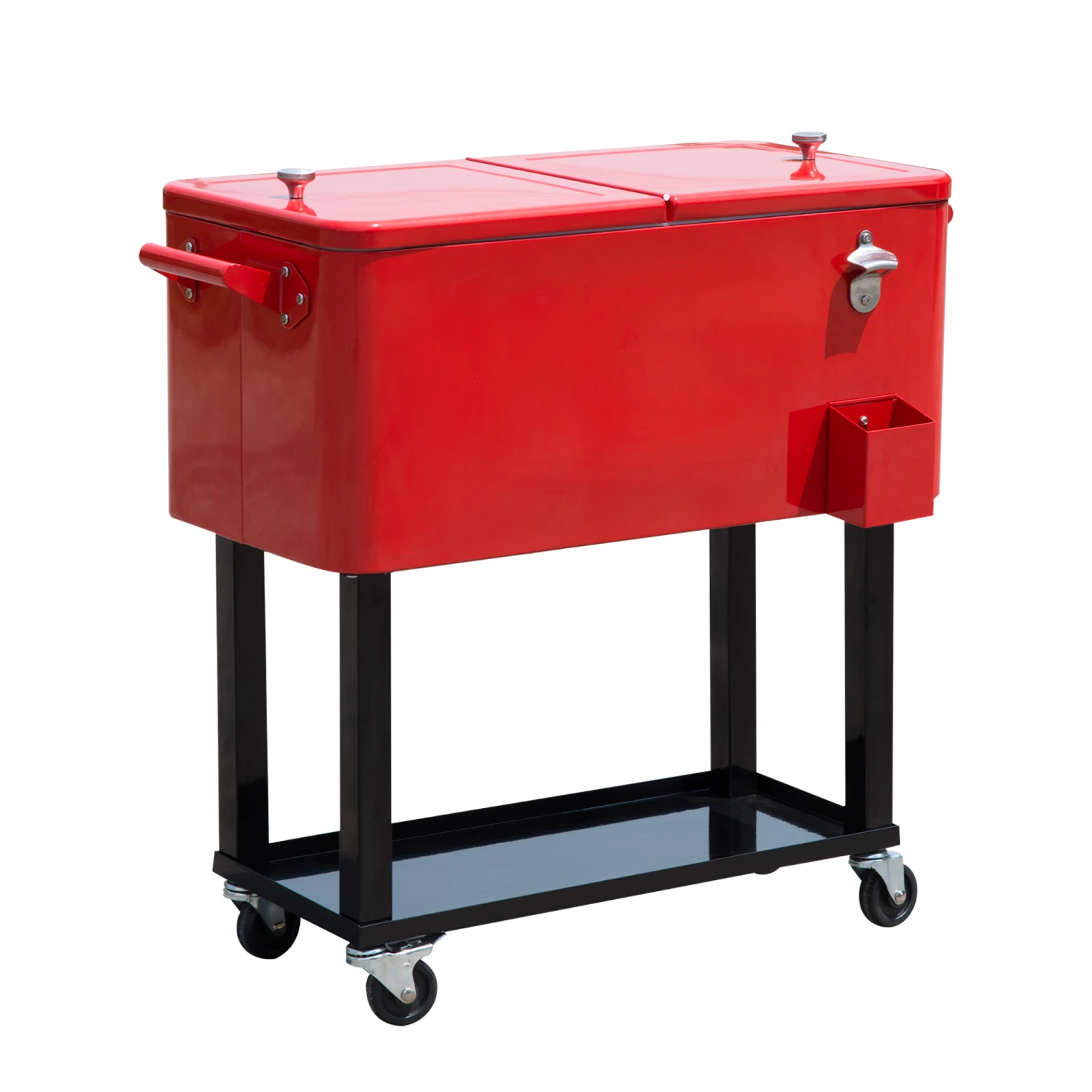 Outsunny 80 QT Rolling Cooling Bins Ice Chest On Wheels Outdoor Stand Up Drink Cooler Cart For Party, Red 1 Outsunny 80 QT Rolling Cooling Bins Ice Chest On Wheels Outdoor Stand Up Drink Cooler Cart For Party, Red