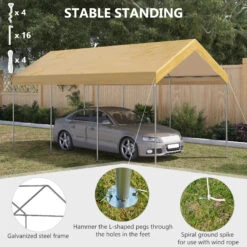 Outsunny 10' X 20' Heavy Duty Carport, Portable Garage & Patio Canopy Tent Storage Shelter, 8.7'-10.2' Adjustable Height, Anti-UV Cover For Car, Truck, Boat, Catering, Wedding, Beige -Outsunny AUnb10185873d5a50