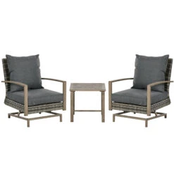 Outsunny Patio Bistro Set, Porch Furniture With Soft Cushions And Rocking Function For Yard, Lawn, Porch, Dark Gray