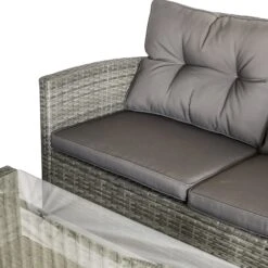 Outsunny 4 Piece Patio Furniture Set With Cushions, PE Rattan Wicker Patio Furniture Set W/ Two-tier Coffee Table For Backyard Porch Garden Poolside And Deck, Gray -Outsunny AbI8d317e681f7fd3