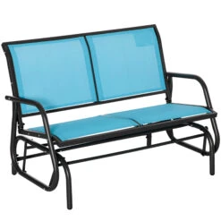 Outsunny 2-Person Outdoor Glider Bench Patio Double Swing Rocking Chair Loveseat W/Power Coated Steel Frame For Backyard Garden Porch, Blue