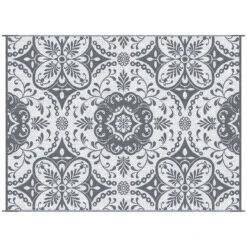 Outsunny Reversible Outdoor Rug Carpet, 9' X 12' Waterproof Plastic Straw Rug, Portable RV Camping Rugs With Carry Bag, Large Floor Mat For Backyard, Deck, Picnic, Beach, Gray & White Floral -Outsunny AiYd4d18585cfcb8d