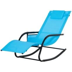 Outsunny Outdoor Rocking Chair, Chaise Lounge Pool Chair For Sun Tanning, Sunbathing, A Rocker With Side Pocket, Armrests & Pillow For Patio, Lawn, Beach, Blue -Outsunny Aildaa17ffc9778cc