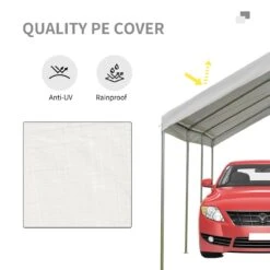 Outsunny 10' X 20' Heavy Duty Outdoor Carport Awning/Canopy With Weather-Fighting Material & Anchor Kit, White -Outsunny AlRfd217e6be9f64e