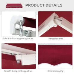 Outsunny 8' X 7' Patio Retractable Awning/Manual Exterior Sun Shade Deck Window Cover, Wine Red -Outsunny Ay4756181a40acf85