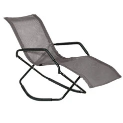 Outsunny Patio Folding Chaise Lounge With Rocking Function, Zero-Gravity Outdoor Lounge Chair With Breathable Mesh Fabric, Garden Sun Lounger, For Deck, Poolside, Brown