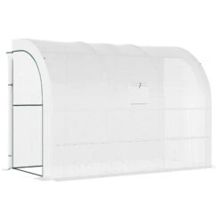 Outsunny 10' X 5' X 7' Outdoor Walk-In Greenhouse, Plant Nursery With Zippered Doors, PE Cover And 3 Wire Shelves, White