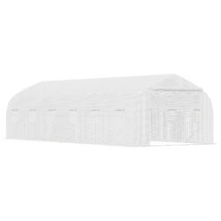 Outsunny 26' X 10' X 7' Walk-In Greenhouse Tunnel, Large Gardening Plant Hot House With Zipper Doors For Backyard, White