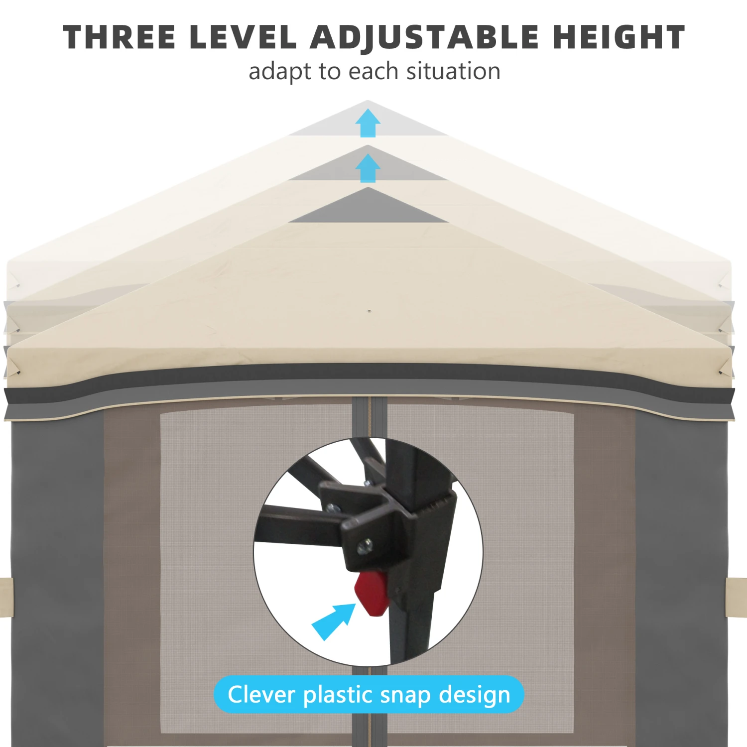 Outsunny 10' X 10' Pop Up Canopy Tent With Netting, Instant Tents For Parties, Height Adjustable, With Wheeled Carry Bag And 4 Sand Bags For Outdoor, Garden, Patio, Beige 6 Outsunny 10' X 10' Pop Up Canopy Tent With Netting, Instant Tents For Parties, Height Adjustable, With Wheeled Carry Bag And 4 Sand Bags For Outdoor, Garden, Patio, Beige - Image 6