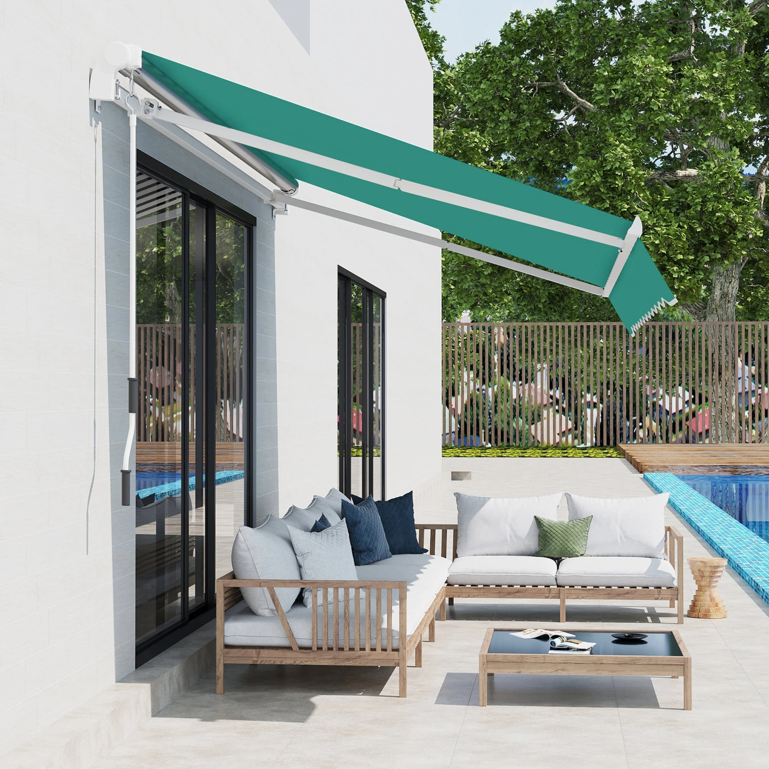 Outsunny 13' X 8' Retractable Awning, Patio Awnings, Sunshade Shelter With Manual Crank Handle, 280g/m² UV & Water-Resistant Fabric And Aluminum Frame For Deck, Balcony, Yard, Green 9 Outsunny 13' X 8' Retractable Awning, Patio Awnings, Sunshade Shelter With Manual Crank Handle, 280g/m² UV & Water-Resistant Fabric And Aluminum Frame For Deck, Balcony, Yard, Green - Image 9