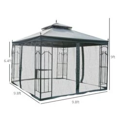 Outsunny 10' X 10' Patio Gazebo With Corner Frame Shelves, Double Roof Outdoor Gazebo Canopy Shelter With Netting, For Patio, Wedding, Catering & Events, Gray -Outsunny BQof3c17e681f90d8