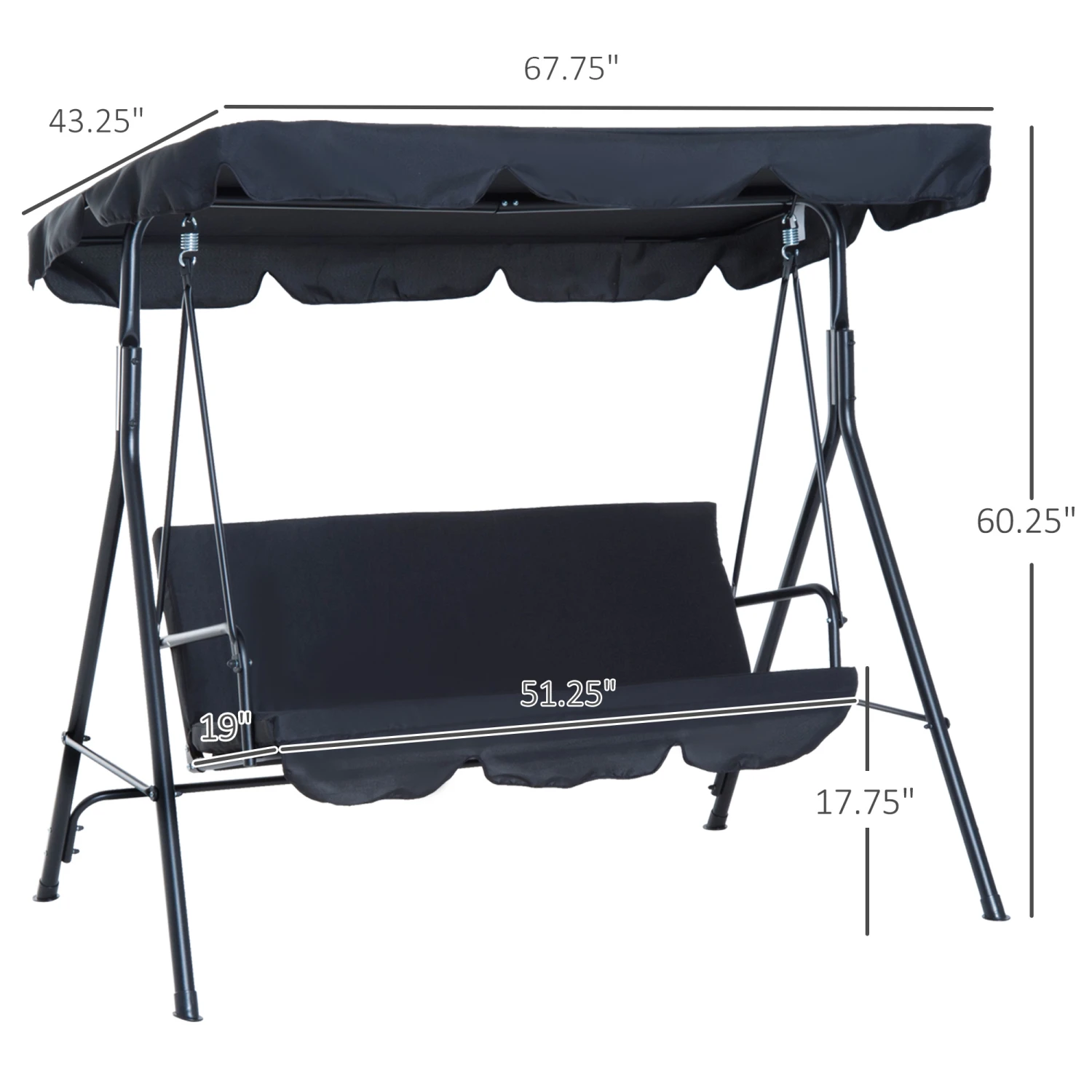 Outsunny 3-Seat Outdoor Patio Swing Chair With Removable Cushion, Steel Frame Stand And Adjustable Tilt Canopy For Patio, Garden, Poolside, Balcony, Backyard, Black 4 Outsunny 3-Seat Outdoor Patio Swing Chair With Removable Cushion, Steel Frame Stand And Adjustable Tilt Canopy For Patio, Garden, Poolside, Balcony, Backyard, Black - Image 4