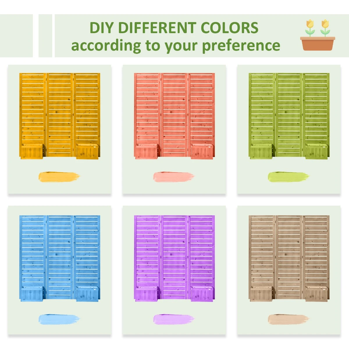 Outsunny Wood Privacy Screen W/ 4 Planter Box, Raised Bed W/ 3 Panels & Drainage Holes 8 Outsunny Wood Privacy Screen W/ 4 Planter Box, Raised Bed W/ 3 Panels & Drainage Holes - Image 8