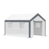 Outsunny 12' L X 7' W X 7' H Outdoor Walk-In Tunnel Greenhouse, Garden Warm Hot House With Roll Up Windows, Zippered Door, And Weather Cover, White/Dark Grey