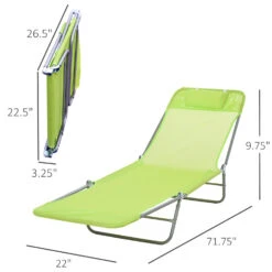 Outsunny Folding Chaise Lounge Pool Chairs, Outdoor Sun Tanning Chairs With Pillow, Reclining Back, Steel Frame & Breathable Mesh For Beach, Yard, Patio, Green 13 Outsunny Folding Chaise Lounge Pool Chairs, Outdoor Sun Tanning Chairs With Pillow, Reclining Back, Steel Frame & Breathable Mesh For Beach, Yard, Patio, Green -Outsunny BY3c1718162b21bb1