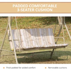 Outsunny 3-Seat Patio Swing Chair, Outdoor Canopy Swing Glider With Removable Cushion, Adjustable Shade And Weather Resistant Steel Frame, For Porch, Garden, Poolside, Backyard, Brown -Outsunny BZf88c180b6ccfd61