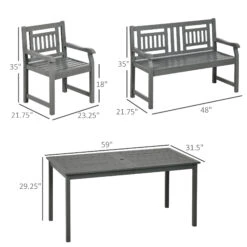 Outsunny 6 Piece Patio Dining Set, Outdoor Poplar Wood Furniture Set, Umbrella Hole Table And Chairs With Bench For Porch, Backyard, Balcony, Outside Garden, Dark Gray -Outsunny BbUc171860aa1e01d