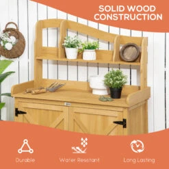Outsunny Outdoor Storage Cabinet & Potting Table, Wooden Gardening Bench With Patio Cabinet And Magnetic Doors, Yellow -Outsunny Bbr756188c3b8e3e3