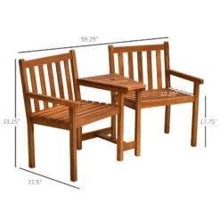 Outsunny Acacia Wood Outdoor Slatted Tete A Tete Bench Chair With Umbrella Hole -Outsunny Bc0c1717f91621d26