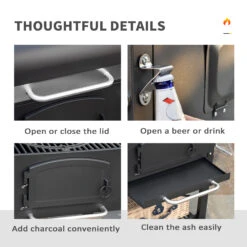 Outsunny 48" Charcoal BBQ Grill And Smoker Combo With Adjustable Height, Portable, Folding Shelves, Thermometer, Bottle Opener, And Wheels -Outsunny Bd8d4d18062da9020