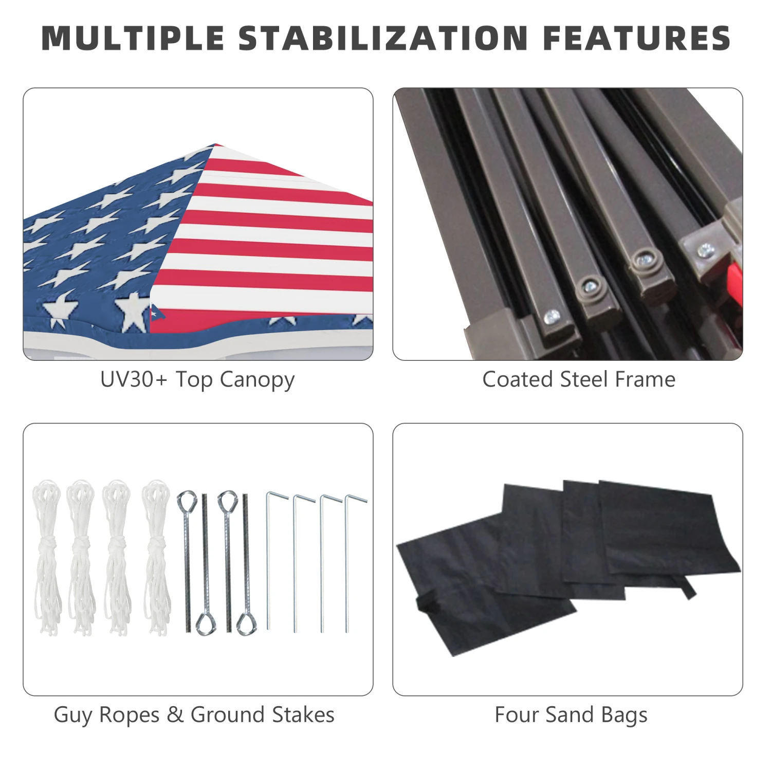 Outsunny 10' X 10' Pop Up Canopy Tent With Netting, Instant Tents For Parties, Height Adjustable, With Wheeled Carry Bag And 4 Sand Bags For Outdoor, Garden, Patio, American Flag 7 Outsunny 10' X 10' Pop Up Canopy Tent With Netting, Instant Tents For Parties, Height Adjustable, With Wheeled Carry Bag And 4 Sand Bags For Outdoor, Garden, Patio, American Flag - Image 7