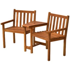 Outsunny Acacia Wood Outdoor Slatted Tete A Tete Bench Chair With Umbrella Hole -Outsunny Bhgdaa17fb998ca67