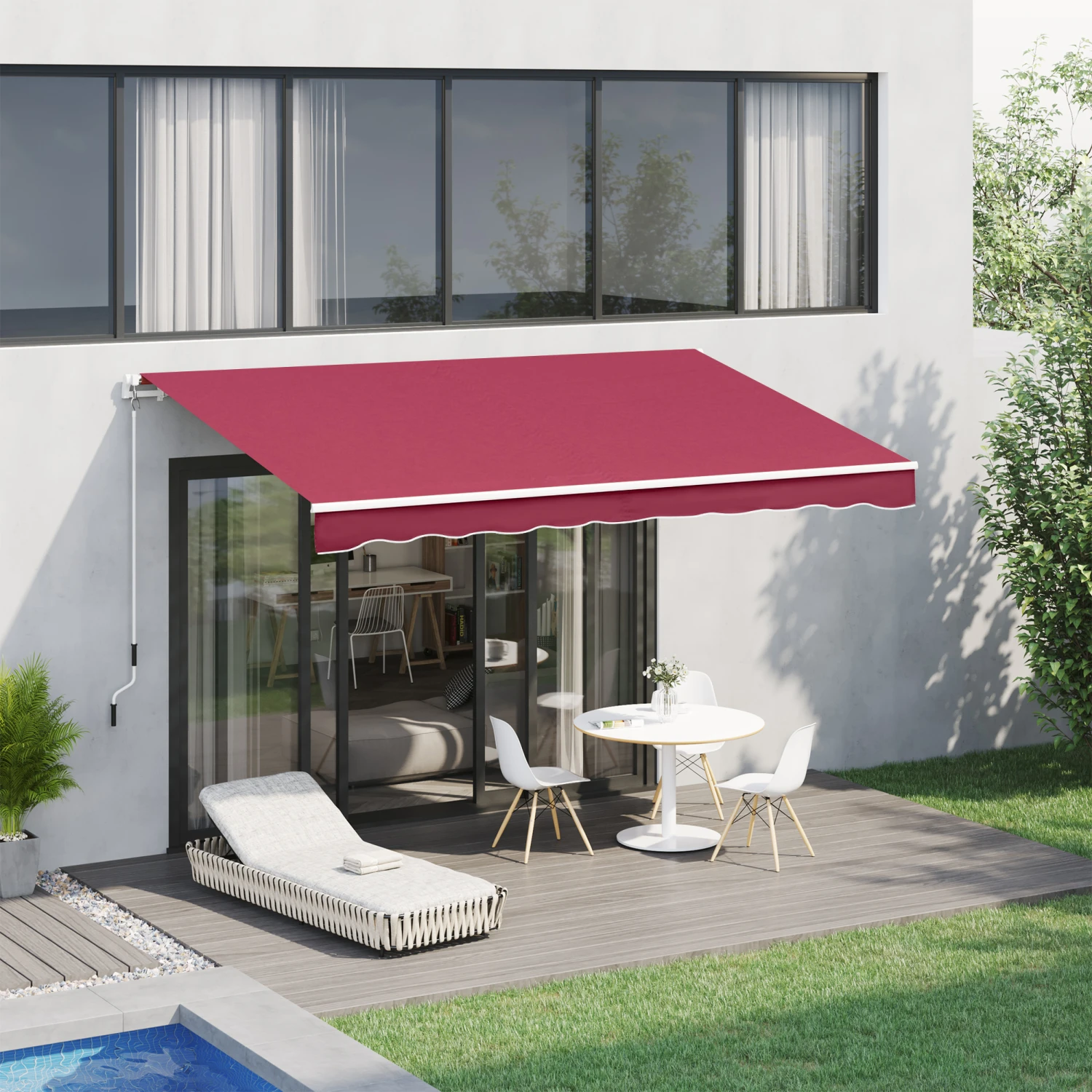 Outsunny 13' X 8' Retractable Awning, Patio Awnings, Sunshade Shelter With Manual Crank Handle, 280g/m² UV & Water-Resistant Fabric And Aluminum Frame For Deck, Balcony, Yard, Wine Red 2 Outsunny 13' X 8' Retractable Awning, Patio Awnings, Sunshade Shelter With Manual Crank Handle, 280g/m² UV & Water-Resistant Fabric And Aluminum Frame For Deck, Balcony, Yard, Wine Red - Image 2