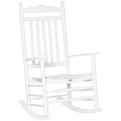 Outsunny Traditional Wooden High-Back Rocking Chair For Porch, Indoor/Outdoor, White