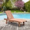 Outsunny Outdoor Chaise Lounge Pool Chair, Built-In Table, Reclining Backrest For Sun Tanning/Sunbathing, Rolling Wheels, Red Wood Look