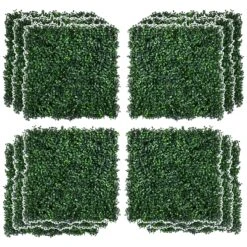 Outsunny 12 PCS 20" X 20" Artificial Boxwood Panels Topiary Wall Greenery Backdrop, Privacy Hedge Screen UV Protected 4Layer Roll Grass Panel Fence Decor Outdoor Indoor Garden Backyard, Dark Green
