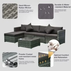 Outsunny 6 Pieces Patio Furniture Sets Outdoor Wicker Conversation Sets All Weather PE Rattan Sectional Sofa Set With Ottoman, Cushions & Tempered Glass Desktop, Charcoal -Outsunny BwWe2b17e72479c6f