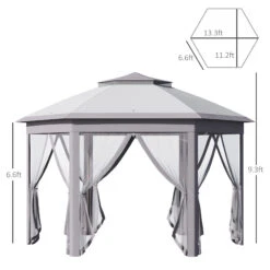 Outsunny 11' X 13' Pop Up Gazebo Canopy Tent With Zippered Mesh Sidewalls And Carrying Bag, Event Tent Shelter For Patio Garden Backyard, Gray -Outsunny Bxl2c617e688d6cac