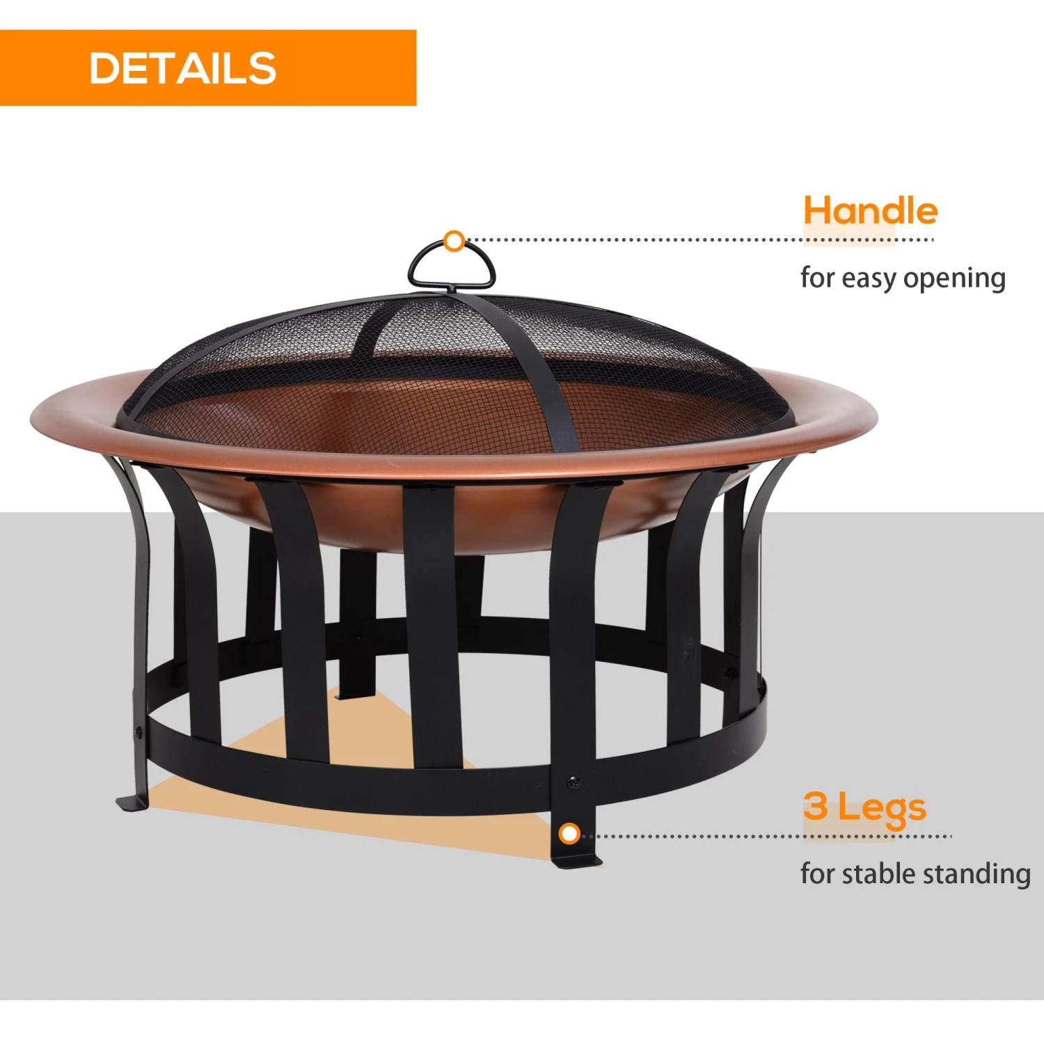 Outsunny Outdoor Round Fire Pit With Protective Mesh Screen For Your Backyard And Patio 5 Outsunny Outdoor Round Fire Pit With Protective Mesh Screen For Your Backyard And Patio - Image 5
