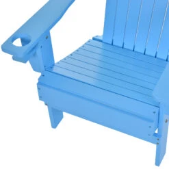 Outsunny Wooden Adirondack Chair, Outdoor Patio Lawn Chair With Cup Holder, Lawn Furniture, Classic Lounge For Deck, Garden, Backyard, Fire Pit, Blue -Outsunny C1R52517fbee038c1