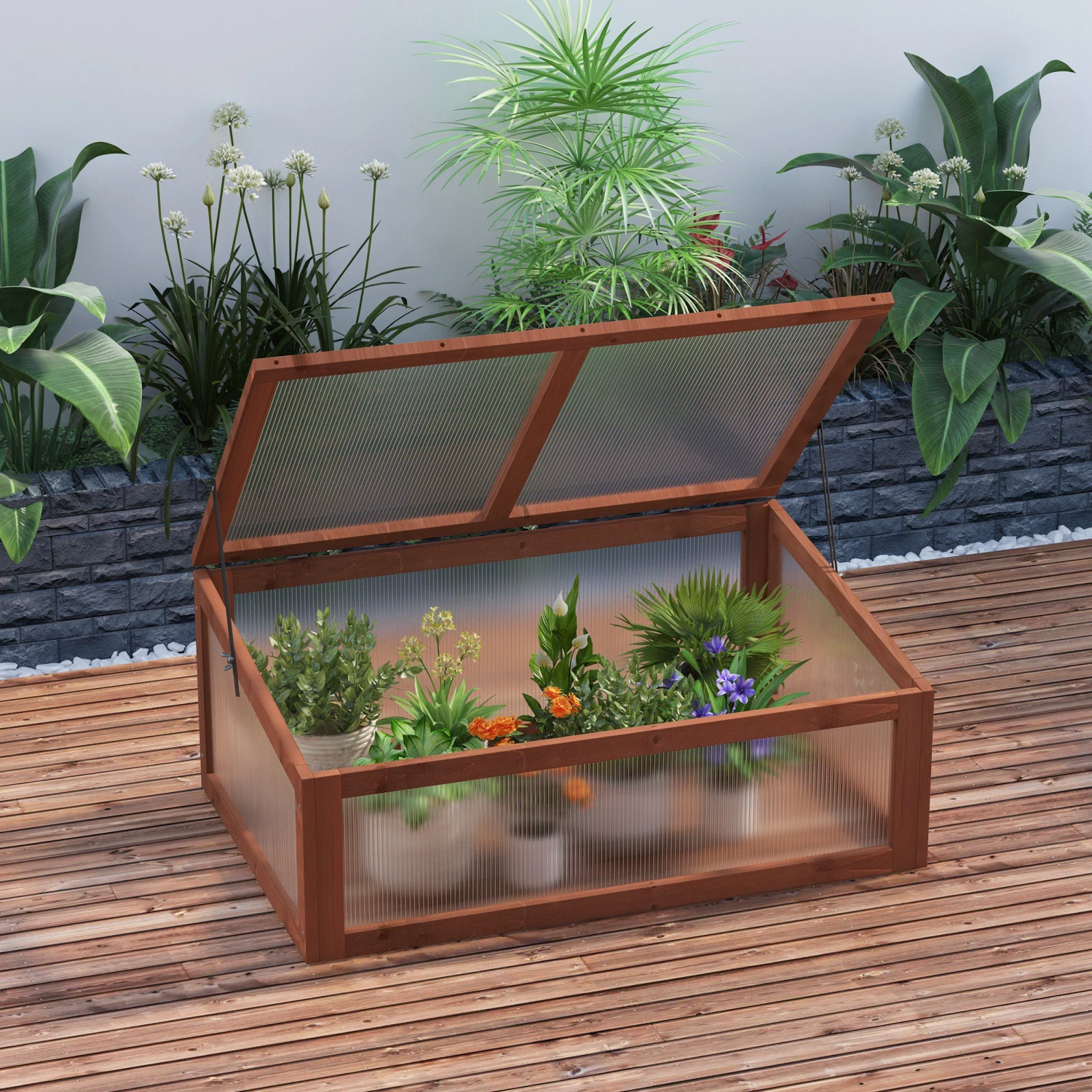 Outsunny Wooden Cold Frame Greenhouse With Polycarbonate Boards, 39" X 26" X 16" 2 Outsunny Wooden Cold Frame Greenhouse With Polycarbonate Boards, 39" X 26" X 16" - Image 2
