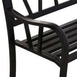 Outsunny Metal Garden Bench, Black Outdoor Bench For 2 People, Park-Style Patio Seating Decor With Armrests & Backrest, Black -Outsunny C8S27217fb9a52882