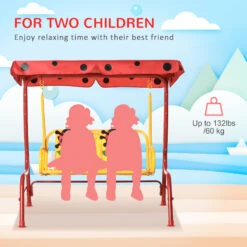 Outsunny 2-Seat Kids Patio Canopy Swing, W/ Adjustable Awning. Seat Belt, Ladybird Pattern -Outsunny CJoa0917f2769077a