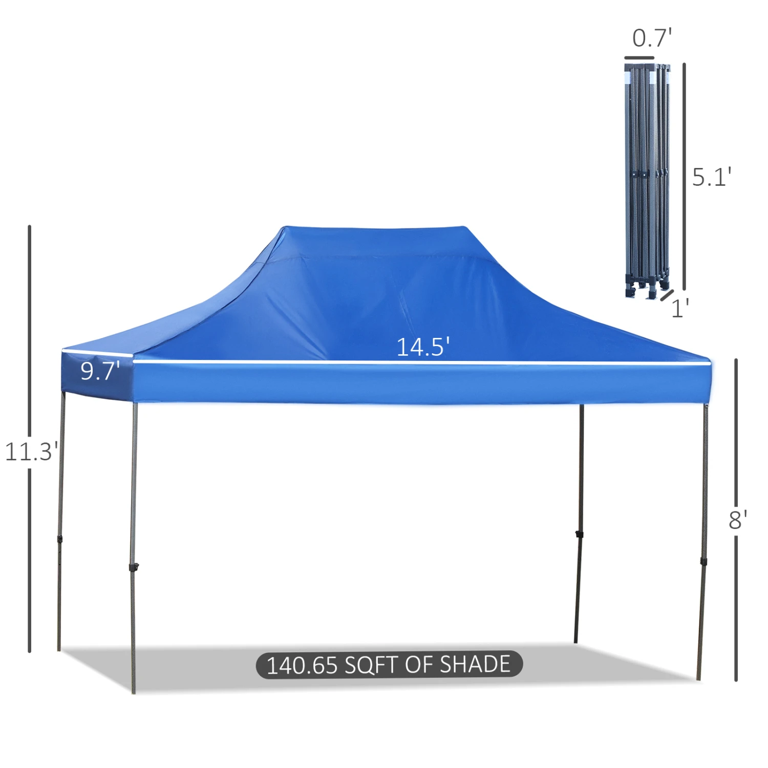 Outsunny 9.7' X 14.5' Folding Gazebo Steel Canopy Party Tent With Carry Bag - Blue 3 Outsunny 9.7' X 14.5' Folding Gazebo Steel Canopy Party Tent With Carry Bag - Blue - Image 3