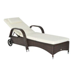 Outsunny Reclining Chaise Lounge Chair, Thickly Cushioned, Headrest, Armrests, Rolling Outdoor Plastic Rattan Sun Bathing Chair With Wheels For Poolside, Pool, Patio, Mixed Brown -Outsunny CNGd7a17e6c0e993c