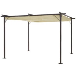 Outsunny 11.5' X 11.5' Retractable Pergola Canopy, Outdoor UV Protection & Sun Shade, Steel Frame For Garden, Grill, Patio, Backyard, Beige -Outsunny CNZdaa1831ff3a04c
