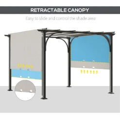 Outsunny 10' X 10' Patio Pergola With Retractable Canopy And Weather-Resistant Steel Frame, Backyard Sun Shade Canopy Cover Shelter For Porch Party, Garden, Grill Gazebo, White -Outsunny CO388c18056cff6ba