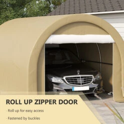 Outsunny 10' X 16' Carport, Heavy Duty Portable Garage Storage Tent With Large Zippered Door, Anti-UV PE Canopy Cover For Car, Truck, Boat, Motorcycle, Bike, Garden Tools, Outdoor Work, Beige -Outsunny CWAb10188564924be